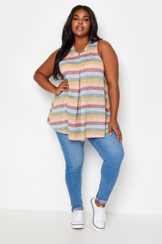 YOURS Plus Size Pink Stripe Print Swing Vest Top | Yours Clothing 2