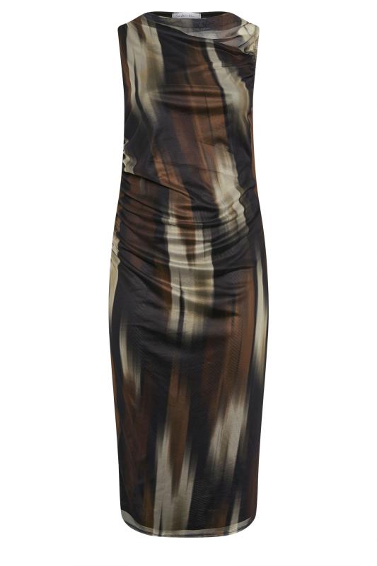 YOURS LONDON Plus Size Brown Abstract Print Slash Neck Dress | Yours Clothing 5