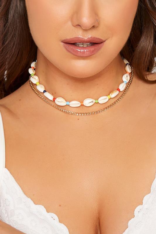 2 PACK Gold Tone & Shell Detail Choker Necklaces | Yours Clothing 1