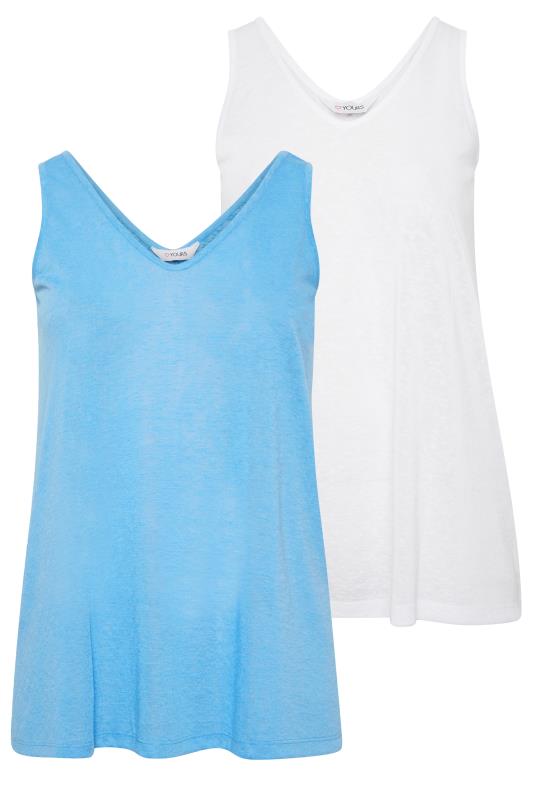 YOURS 2 PACK Plus Size White & Blue Linen Look Vest Tops | Yours Clothing 7