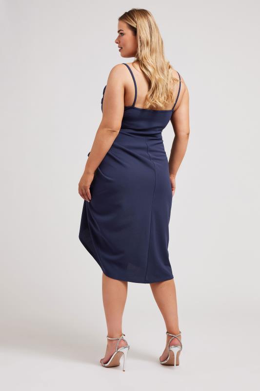 YOURS LONDON Plus Size Navy Blue Cowl Neck Gathered Dress | Yours Clothing  3