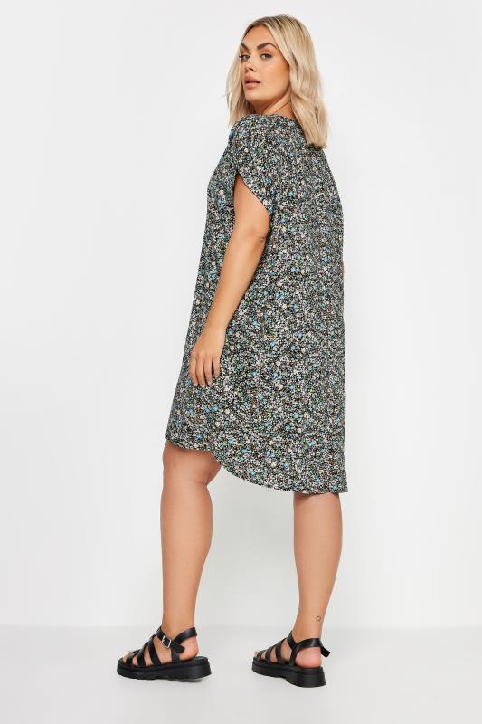 YOURS Plus Size Black Ditsy Floral Print Shift Dress | Yours Clothing 3
