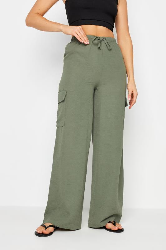 LTS Tall Women's Khaki Green Cargo Crepe Wide Leg Trousers | Long Tall Sally 3
