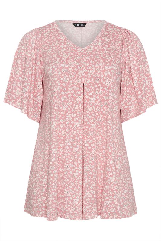 YOURS Plus Size Pink Ditsy Floral Pleat Front Top | Yours Clothing 5