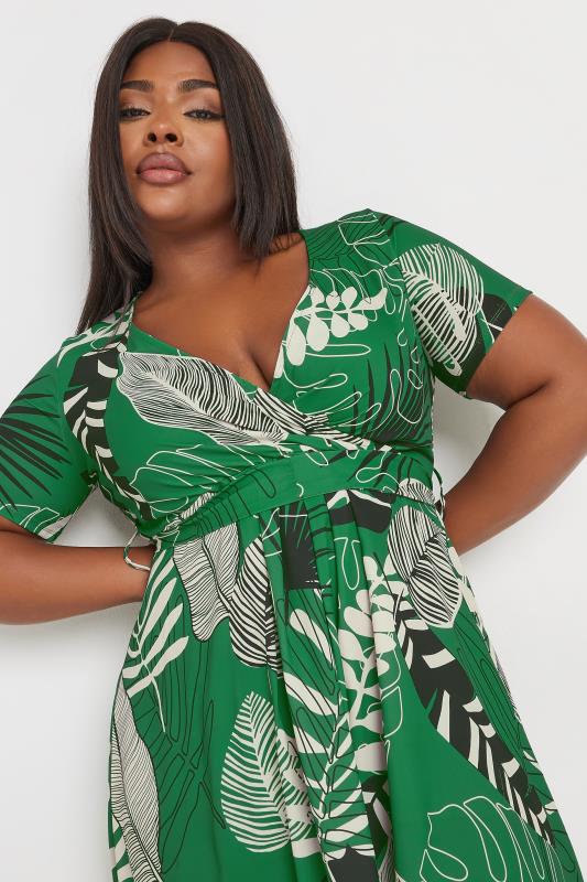 YOURS Plus Size Green Leaf Print Woven Wrap Maxi Dress | Yours Clothing 4