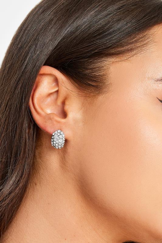 Silver Tone Diamante Half Hoop Earrings | Yours Clothing 1