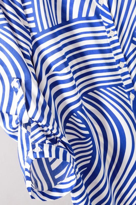 EVANS Plus Size Blue Abstract Print Tab Sleeve Shirt | Evans 8