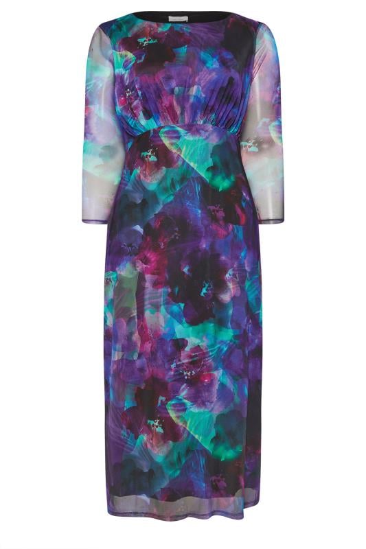 YOURS LONDON Plus Size Purple Blur Floral Print Mesh Maxi Dress | Yours Clothing  5