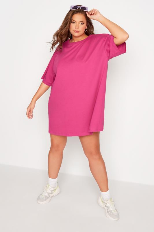 Plus Size Pink Oversized Tunic T-Shirt Dress | Yours Clothing 1