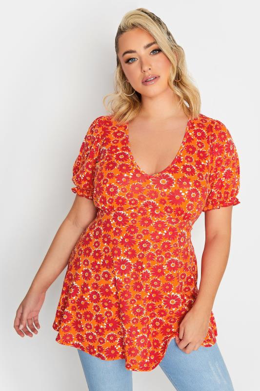 Plus Size  LIMITED COLLECTION Curve Orange Floral Frill Sleeve Top