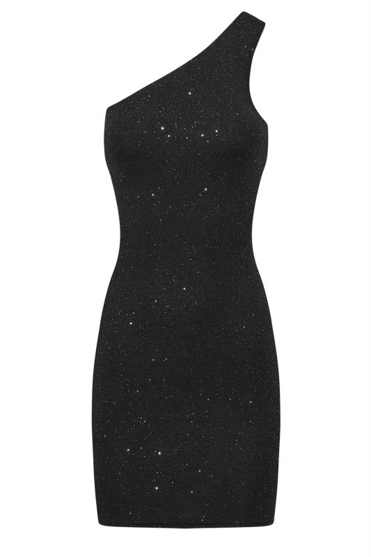 Petite Black Glitter One Shoulder Mini Dress 6
