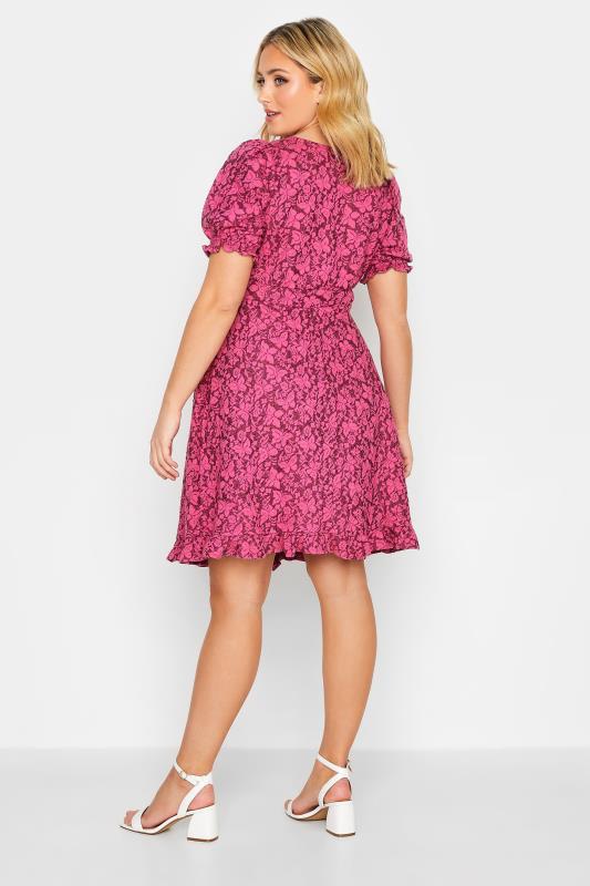 Curve Dark Pink Floral Midi Dress | Yours Clothing  3
