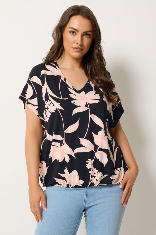 YOURS Curve Black Floral Grown-On Sleeve T-Shirt