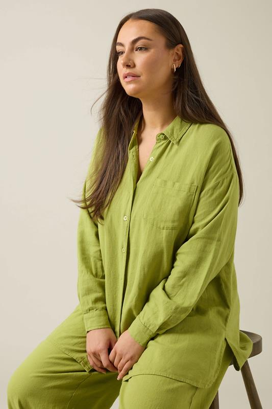 EVANS Plus Size Set Chartreuse Green Linen Shirt & Trouser | Evans 1