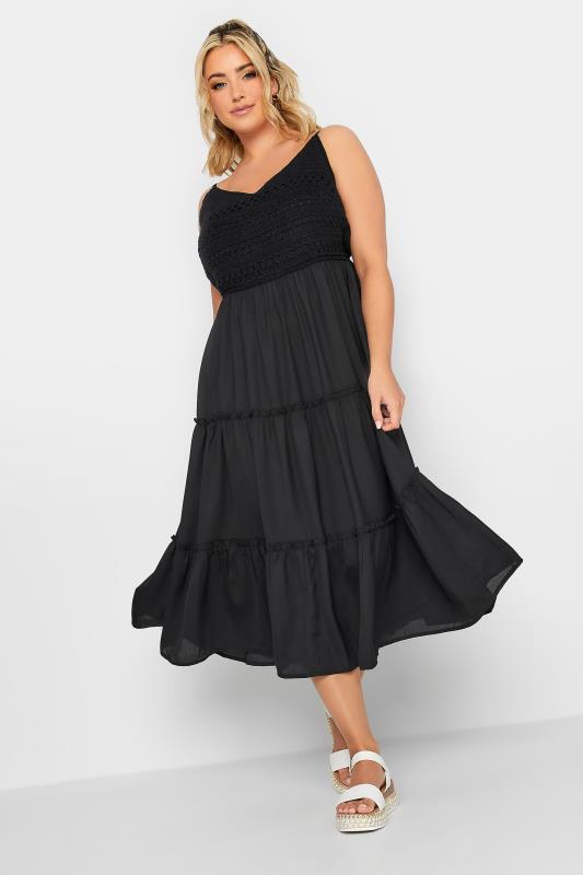 LIMITED COLLECTION Plus Size Black Crochet Tiered Midaxi Dress | Yours Clothing  2