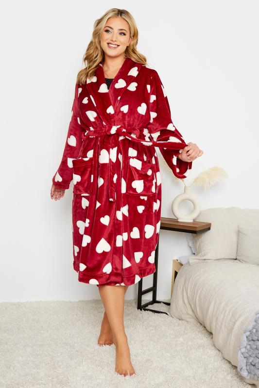 Curve Red Love Heart Dressing Gown | Yours Clothing 1