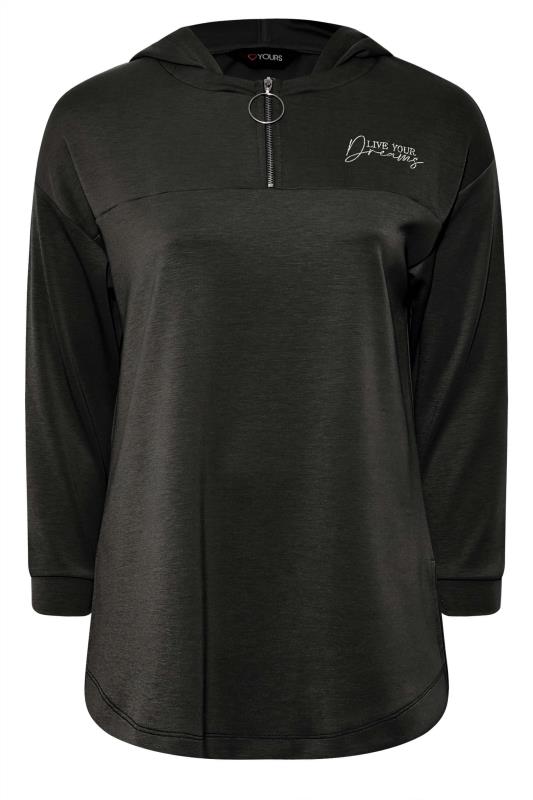 Plus Size Black 'Live Your Dreams' Zip Detail Hoodie | Yours Clothing 6