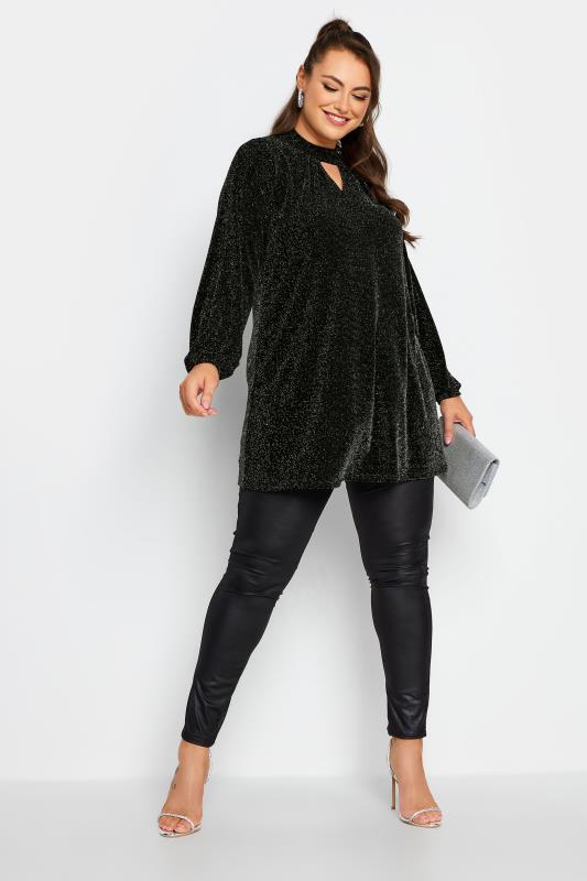 YOURS LONDON Plus Size Black & Silver Glitter Cut Out Swing Top | Yours Clothing 2
