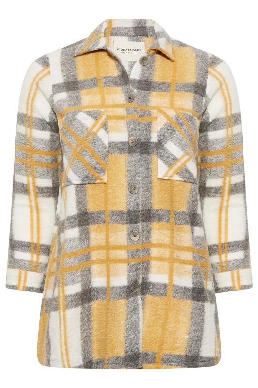 YOURS LUXURY Plus Size Yellow Check Felted Shacket | Yours Clothing 7