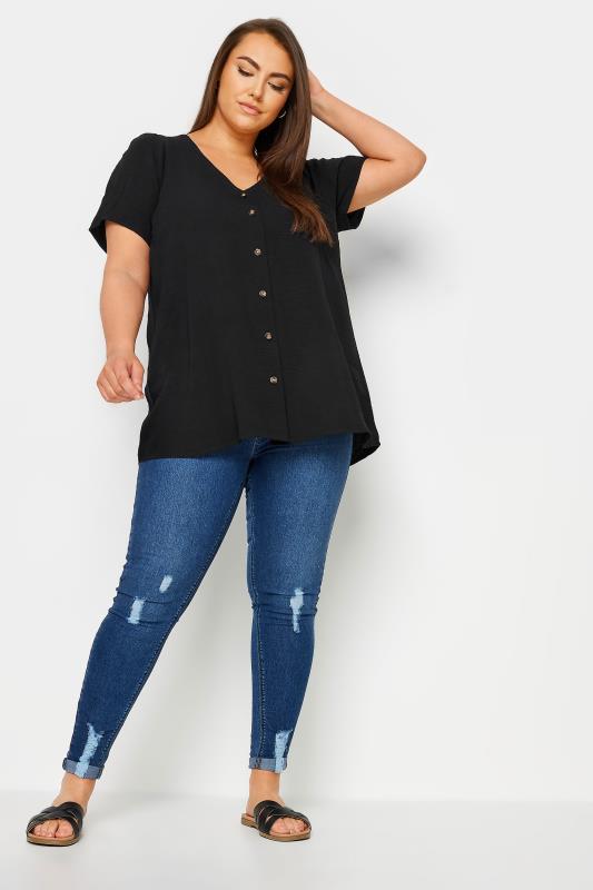 YOURS Plus Size Black Button Front Blouse | Yours Clothing 3