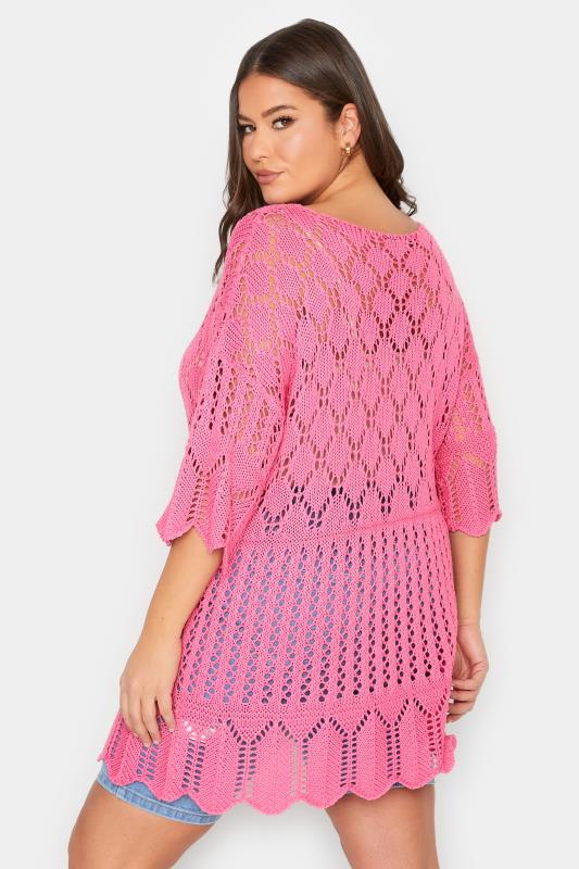 YOURS Plus Size Curve Pink Crochet Jumper | Yours Clothing  4