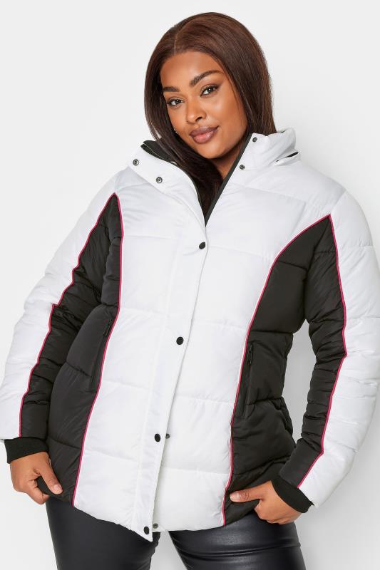 YOURS Plus Size White & Black Colourblock Hooded Puffer Jacket | YOURS Clothing 4