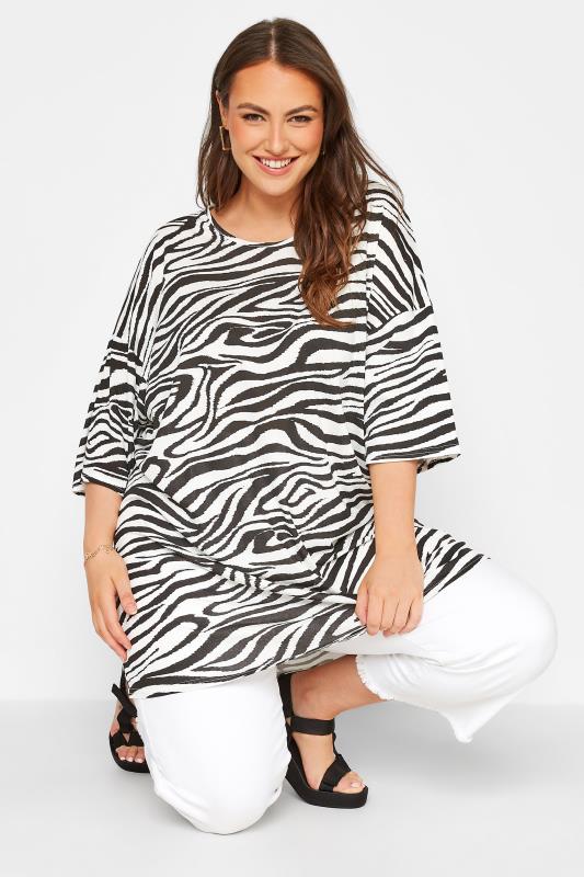 Plus Size White Zebra Print Oversized T-Shirt | Yours Clothing 1