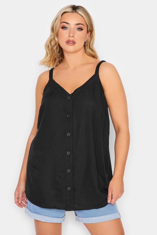 YOURS Curve Plus Size Black Button Through Cami Top | Yours Clothing  1