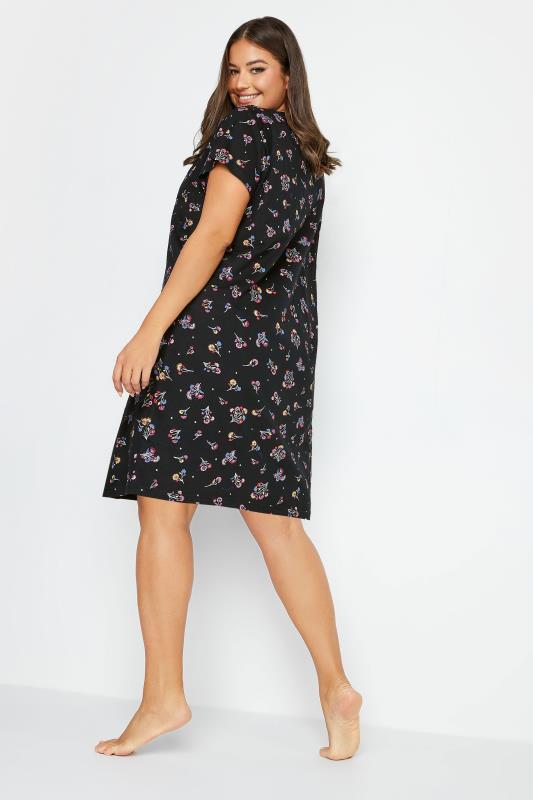 YOURS Curve Black Floral Print Nightdress | Yours Clothing 3