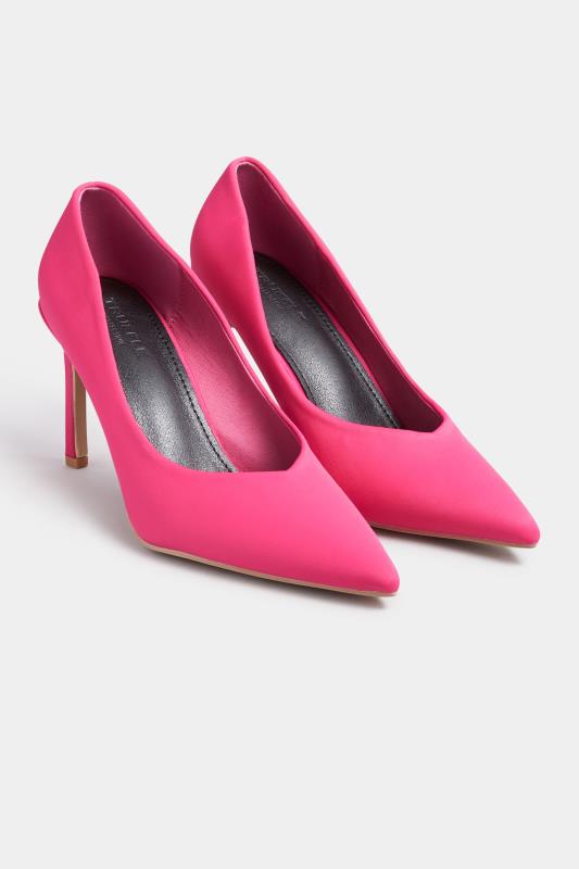 PixieGirl Hot Pink Heeled Court Shoes In Standard D Fit | PixieGirl 2