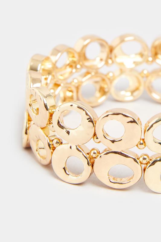 Gold Tone Double Circle Stretch Bracelet | Yours Clothing 3