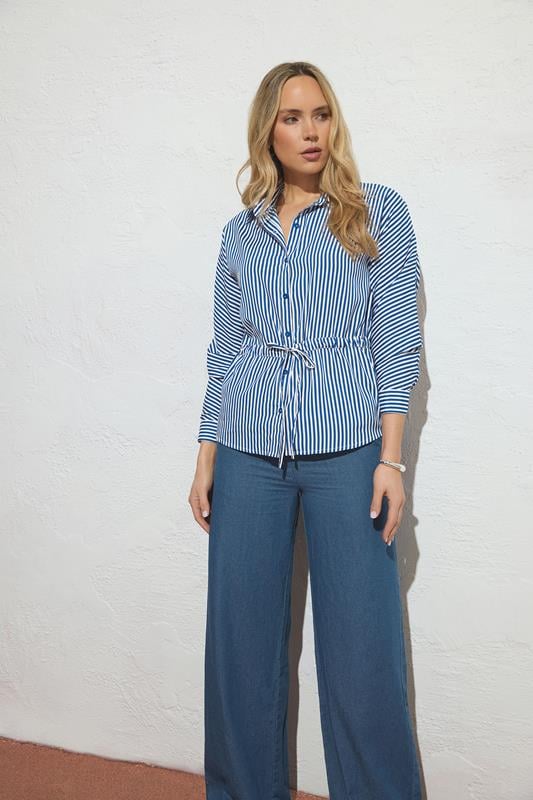  LTS Tall blauw en wit gestreept overhemd met strikceintuur