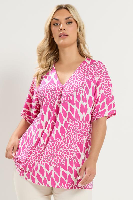  YOURS Curve Pink Abstract Pleat Front Top