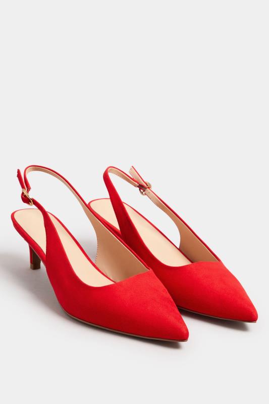 LTS Red Faux Suede Slingback Kitten Heel Court Shoes In Standard Fit | Long Tall Sally 2