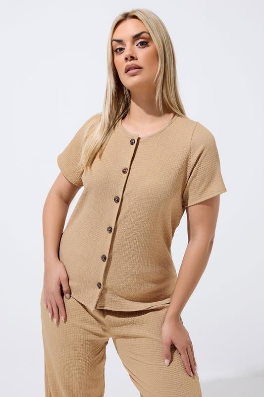  LIMITED COLLECTION Kurzarm-Oberteil in Beige in Knitteroptik