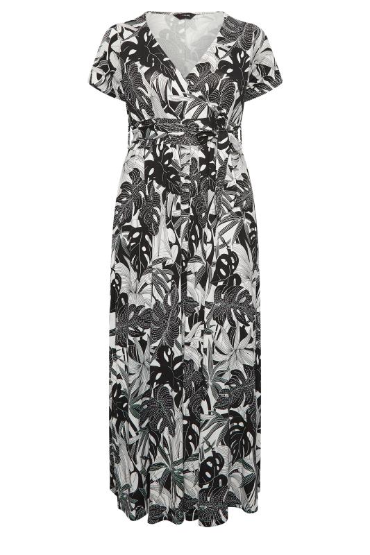 YOURS Plus Size Curve Black & White Floral Leaf Print Front Tie Maxi Dress| Yours Clothing  6