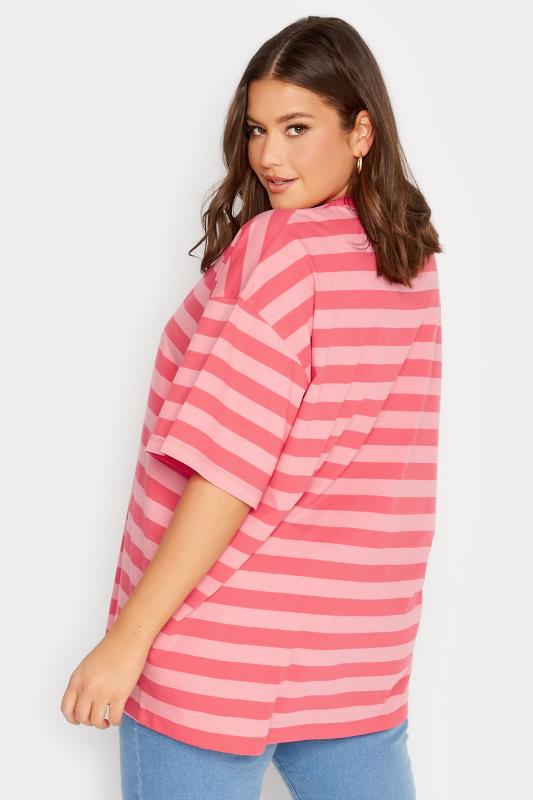 YOURS Curve Plus Size Pink & Red Stripe Oversized Boxy T-Shirt | Yours Clothing  3