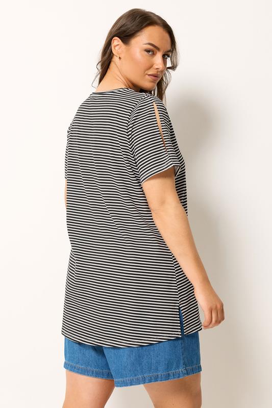 YOURS Plus Size Black Stripe Swing T-Shirt | Yours Clothing 3