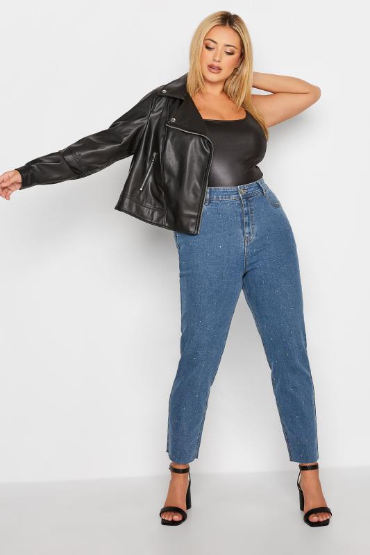 Plus Size Blue Embellished Mom Jeans | Yours Clothing 2