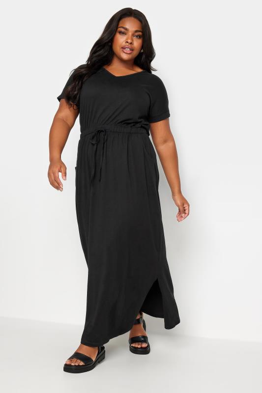  YOURS - Maxi-jurk met elastische taille met strikdetail en zakken in zwart