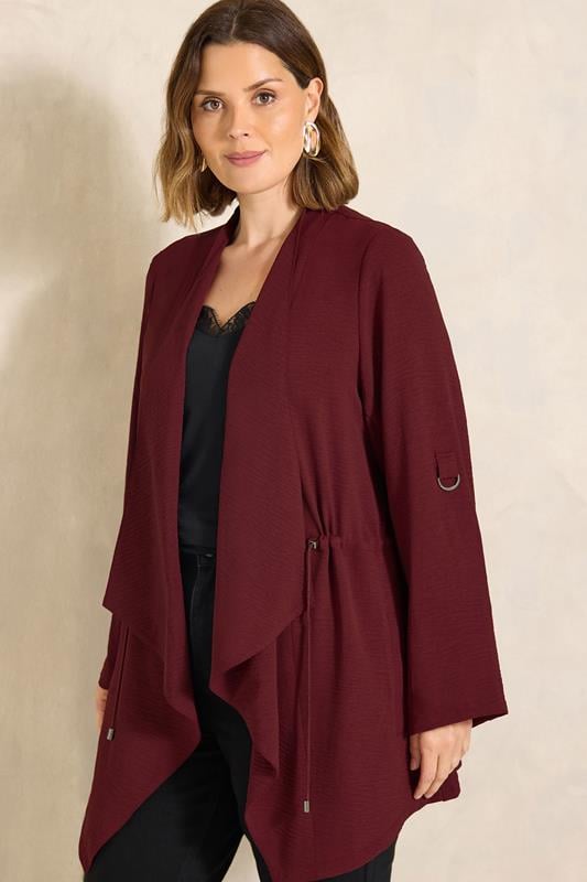 EVANS Plus Size Berry Red Lightweight Waterfall Jacket | Evans 1