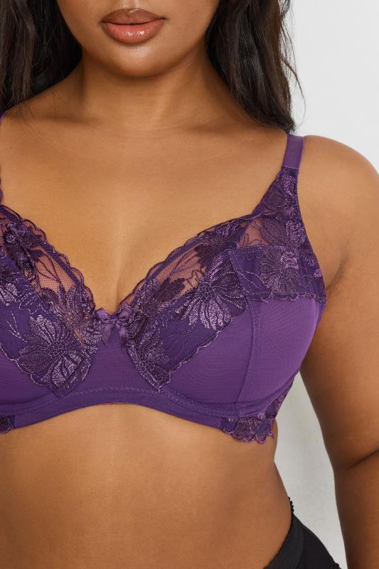 M&Co 2 PACK Purple & Black Floral Lace Trim Bra | M&Co 8