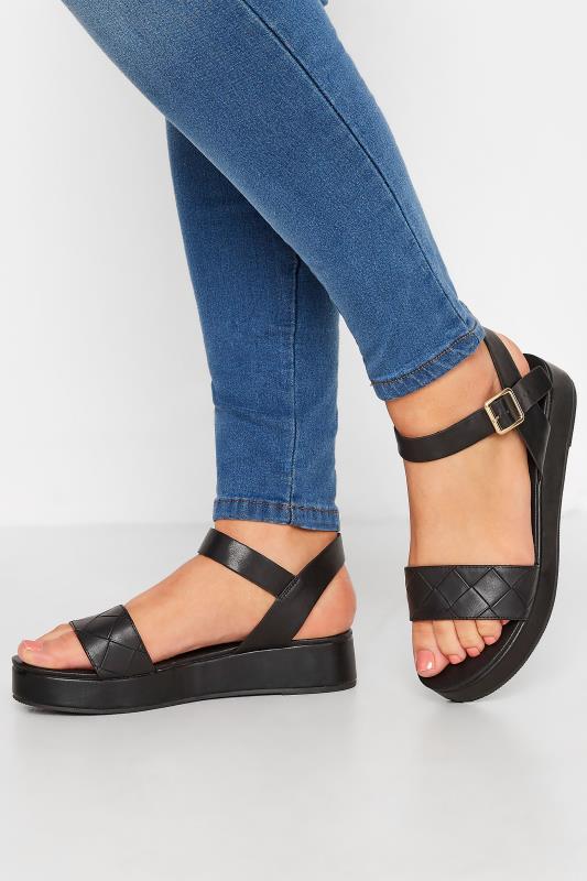 Tall  LIMITED COLLECTION Black Quilted Flatform Sandals In Extra Wide EEE Fit