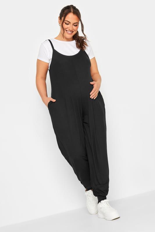 BUMP IT UP MATERNITY Curve Black Oversized Jumpsuit | Yours Clothing 2