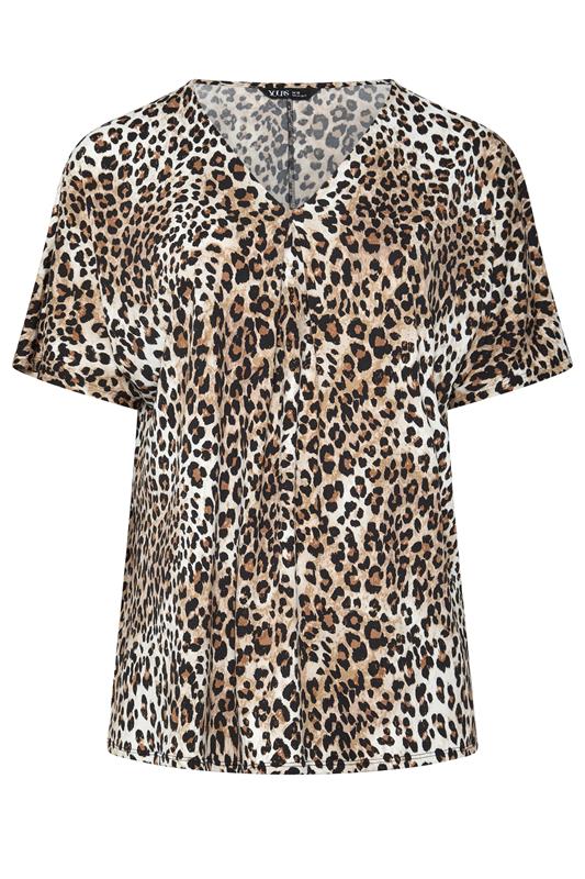 YOURS Plus Size Brown Leopard Pleated Front Top | Yours Clothing 5