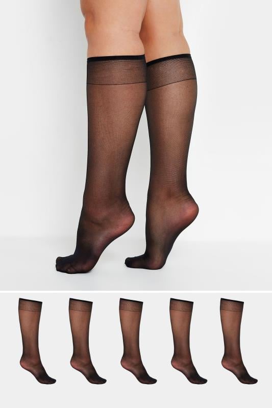  Grande Taille YOURS Curve 5 PACK Black Sheer Knee High Socks