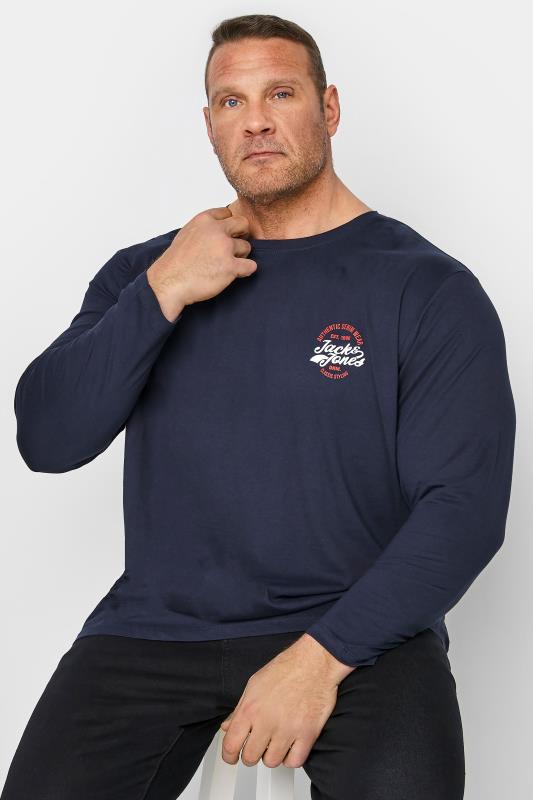 JACK & JONES Big & Tall Navy Blue Brat Long Sleeve T-Shirt 1