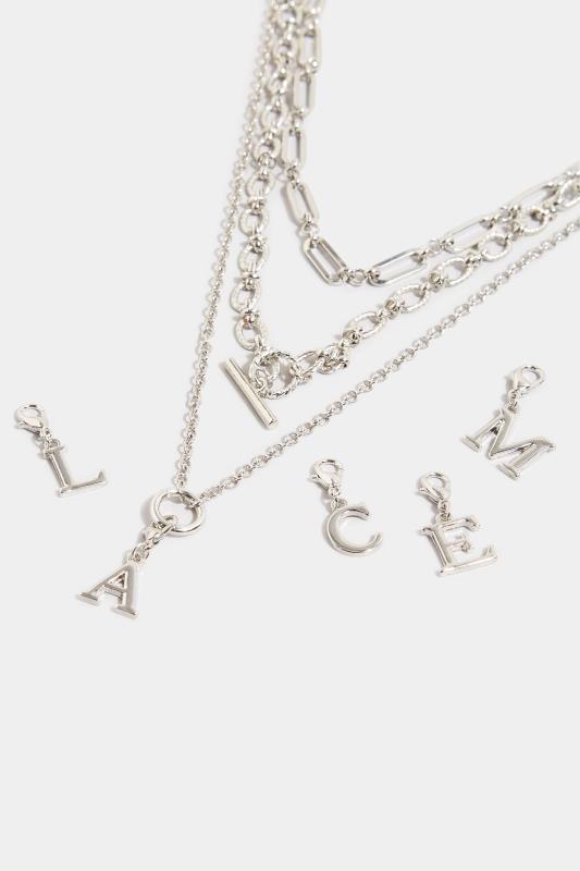 Silver Initial Charm Layered Necklace | Yours Clothing 4