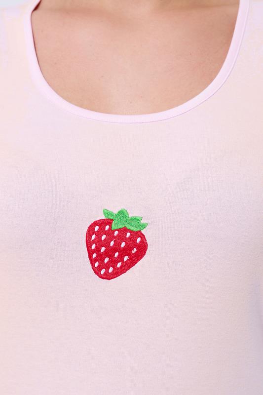 LIMITED COLLECTION Plus Size Light Pink Embroidered Strawberry Vest Top | Yours Clothing 4