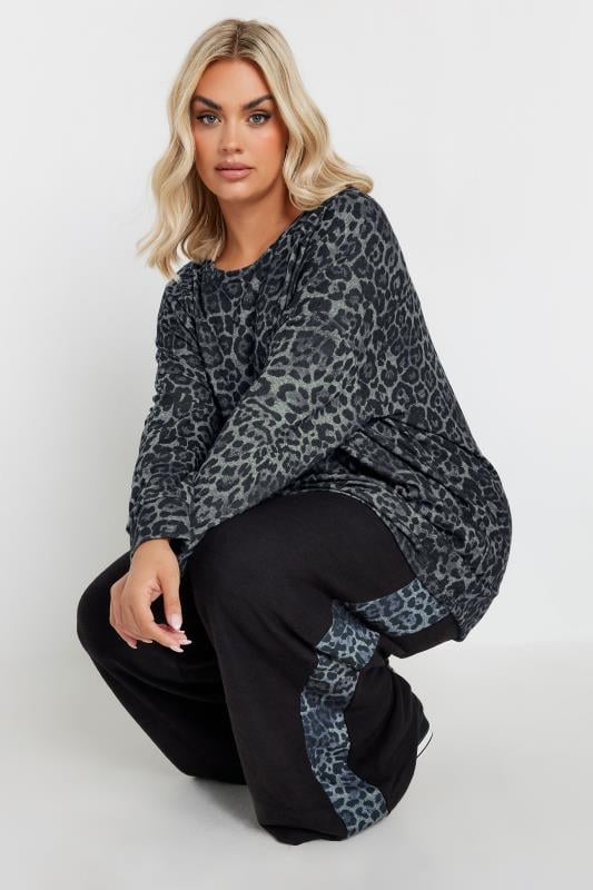 Plus Size  YOURS Curve Grey Leopard Print Soft Touch Jumper